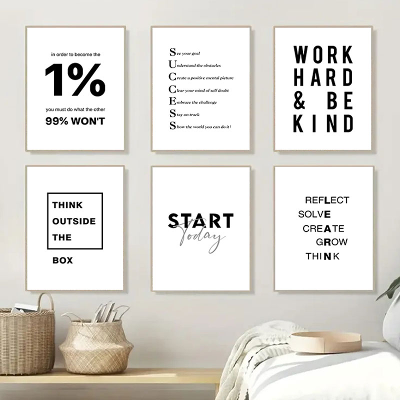 Home Office Room Inspiration - لوحة قماشية بسيطة باللونين الأسود والأبيض
