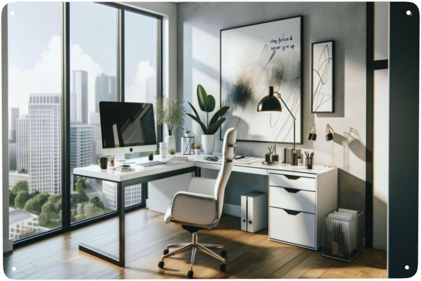 Home Office Room Inspiration - لوحات معدنية عصرية بتصميم بسيط، تستخدم