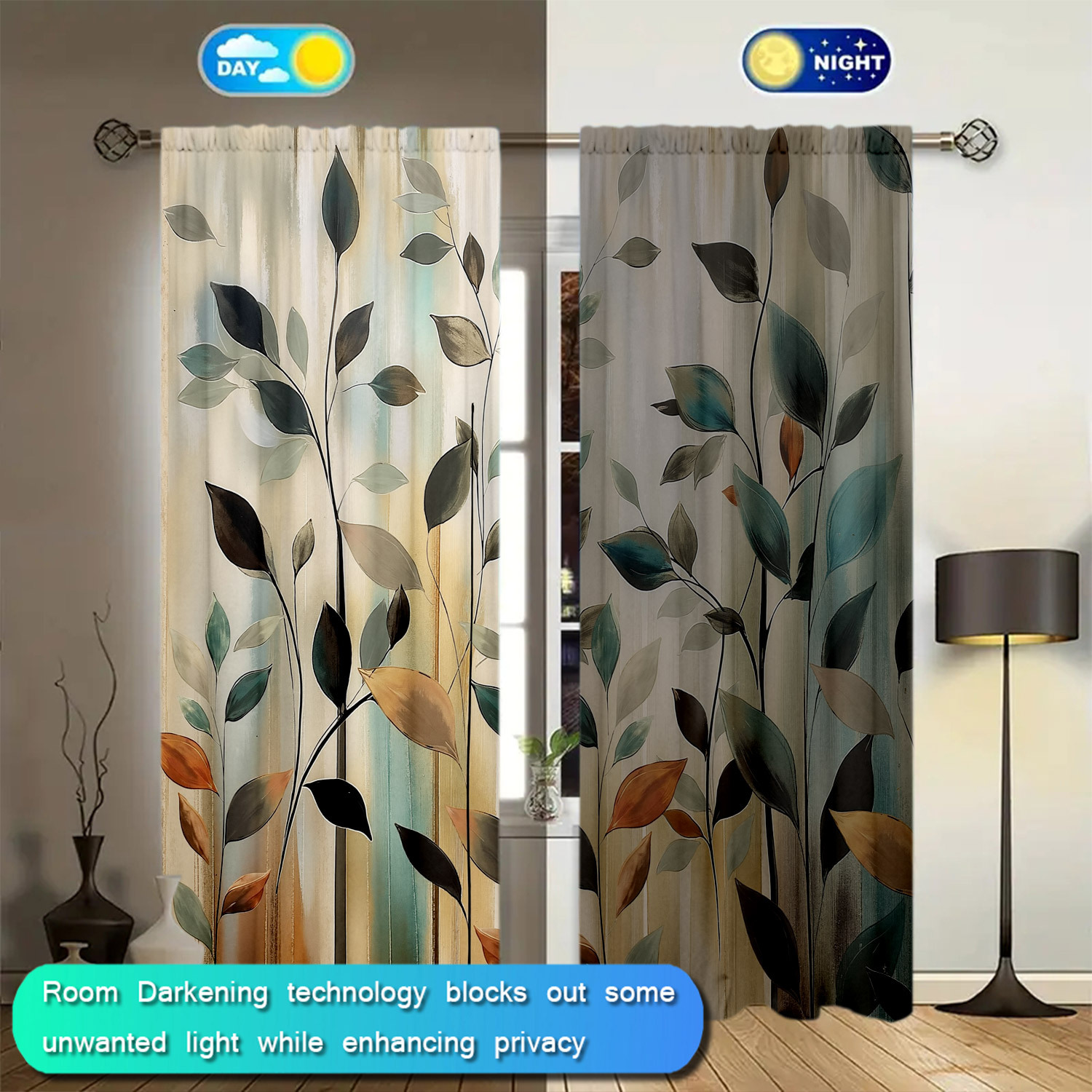 ستائر من قطعتين بطباعة أوراق ش - مراجعة Home Office Room Inspiration وسعره